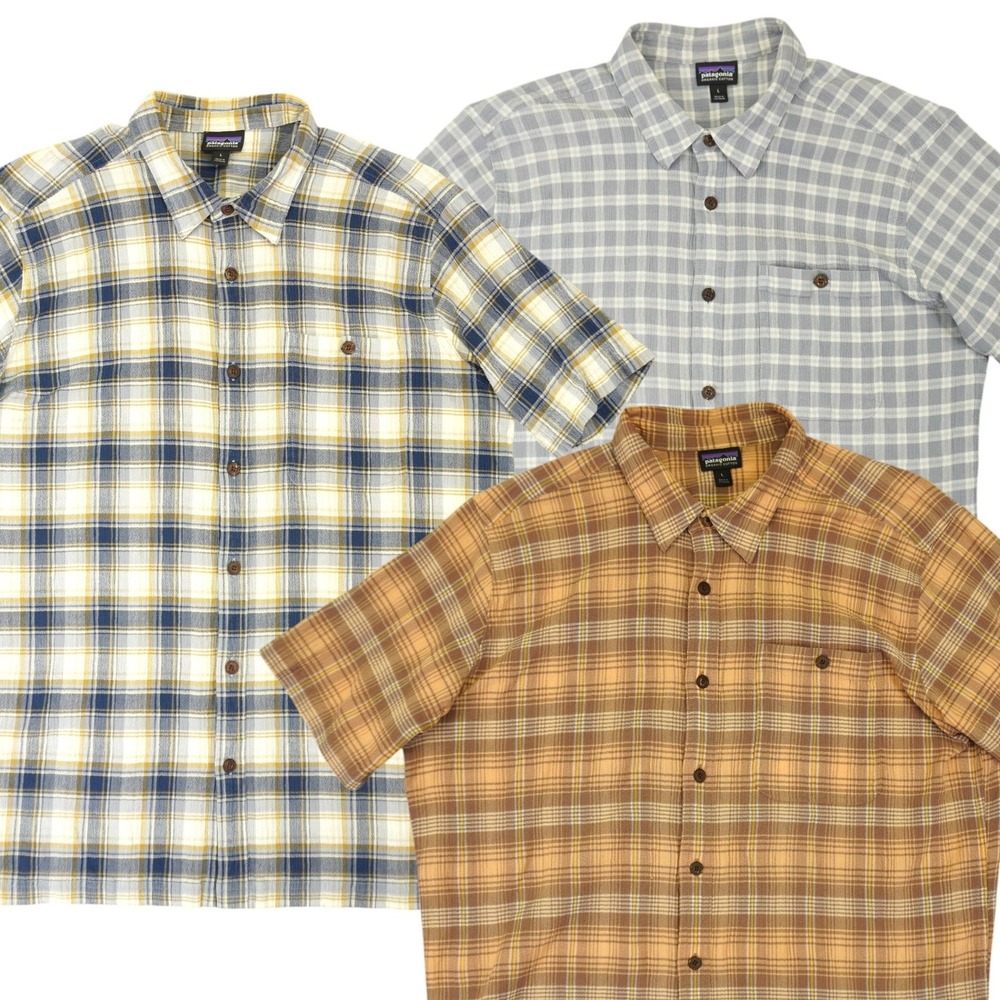 (Lot of 3) Patagonia Plaid Button Shirt Men Large Organic Cotton Short Sleeve